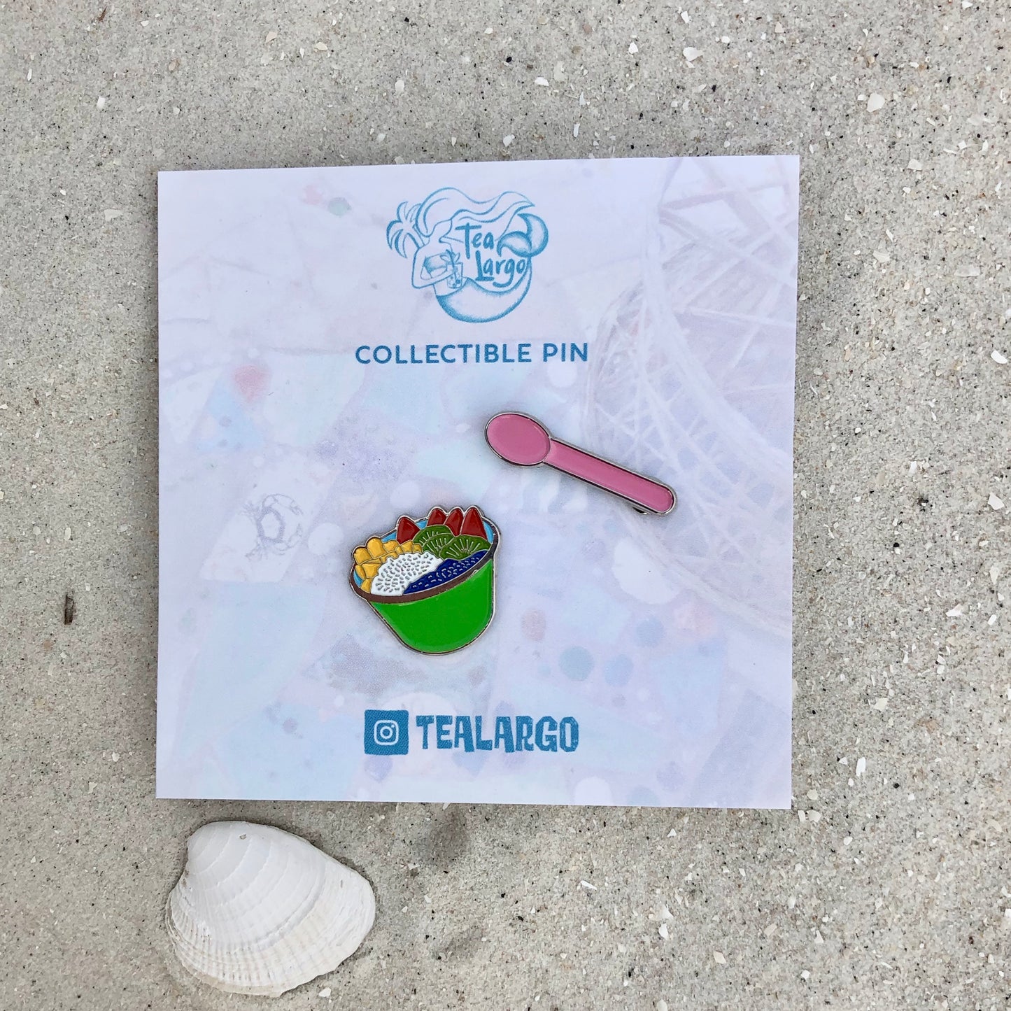 Matcha Bowl with Pink Spoon Enamel Pins - Tea Largo