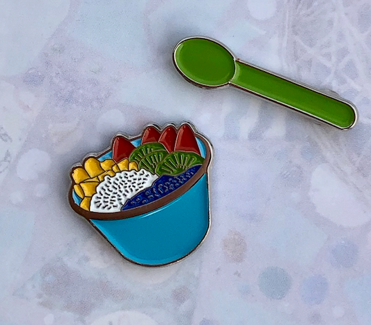 Mermaid Bowl with Green Spoon Enamel Pin set (2 pins) - Tea Largo