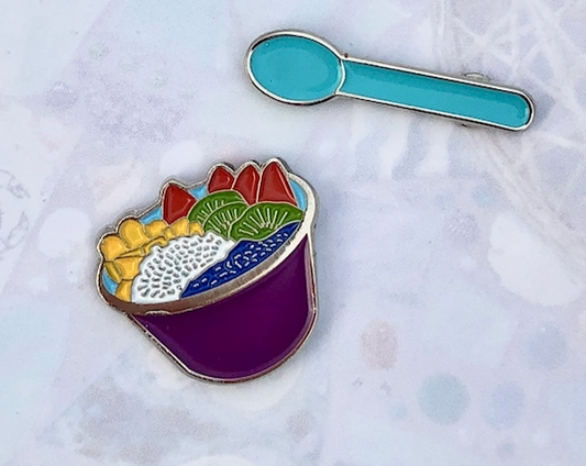 Acai Bowl with Blue Spoon Enamel Pin Set (2 pins) - Tea Largo