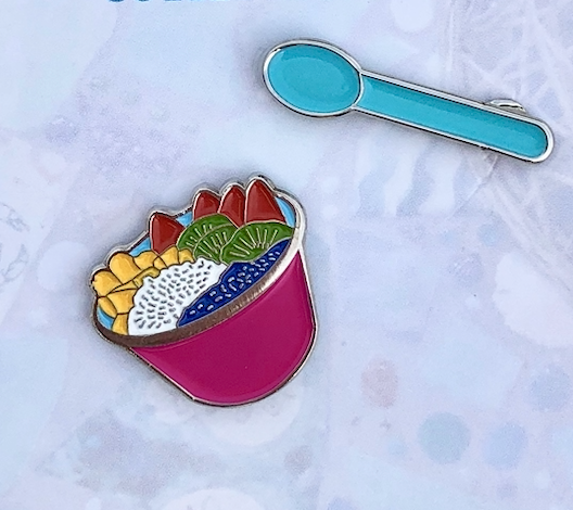 Pitaya Bowl with Blue Spoon Enamel Pin Set (2 pins) - Tea Largo