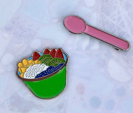 Matcha Bowl with Pink Spoon Enamel Pins - Tea Largo