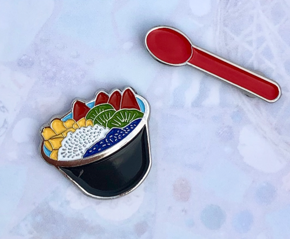 Charcoal Bowl with Red Spoon Enamel pin set (2 pins) - Tea Largo